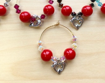 Set van 10 Red Dolphin Love Crystal Wine Glass Charm - Party Wine Glass Marker - Wineglass Rings - Wine Lover Gift - Handcraft Gift- 615