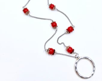 Red Beads Eyeglasses Lanyard - Stainless Steel Rollo Ketting brillenketting - 130