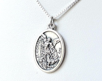 St. Michael Guardian Angel - Sterling Silver Chain Necklace: Archangel Protector Charm & Chain SC6