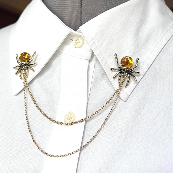 Gold Spider Collar Chain – Collar Pin – Insect Collar Brooch - Lapel Pin – Spider Clasps – Insect Spider Brooch – 89-29