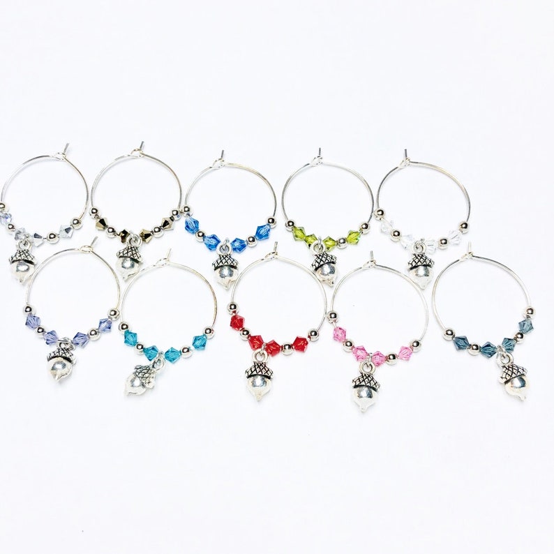 Wineglass Rings Ideal Gift- 609 Party Wine Glass Marker Wine Lover Gift Set of 10 Acorn Crystal Wine Glass Charm
