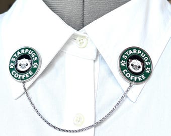 Cats and Coffee Collar Chain Clip - Starcat Icon Collar Brooch Pin