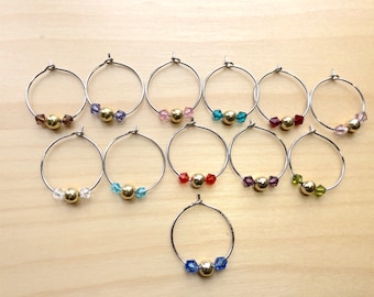 Set van 12 Varity Brilliant Crystal Rhodium Silver Wine Glass Charm - Party Wine Glass Marker - Wine Lover Gift - Handcraft Gift- 618