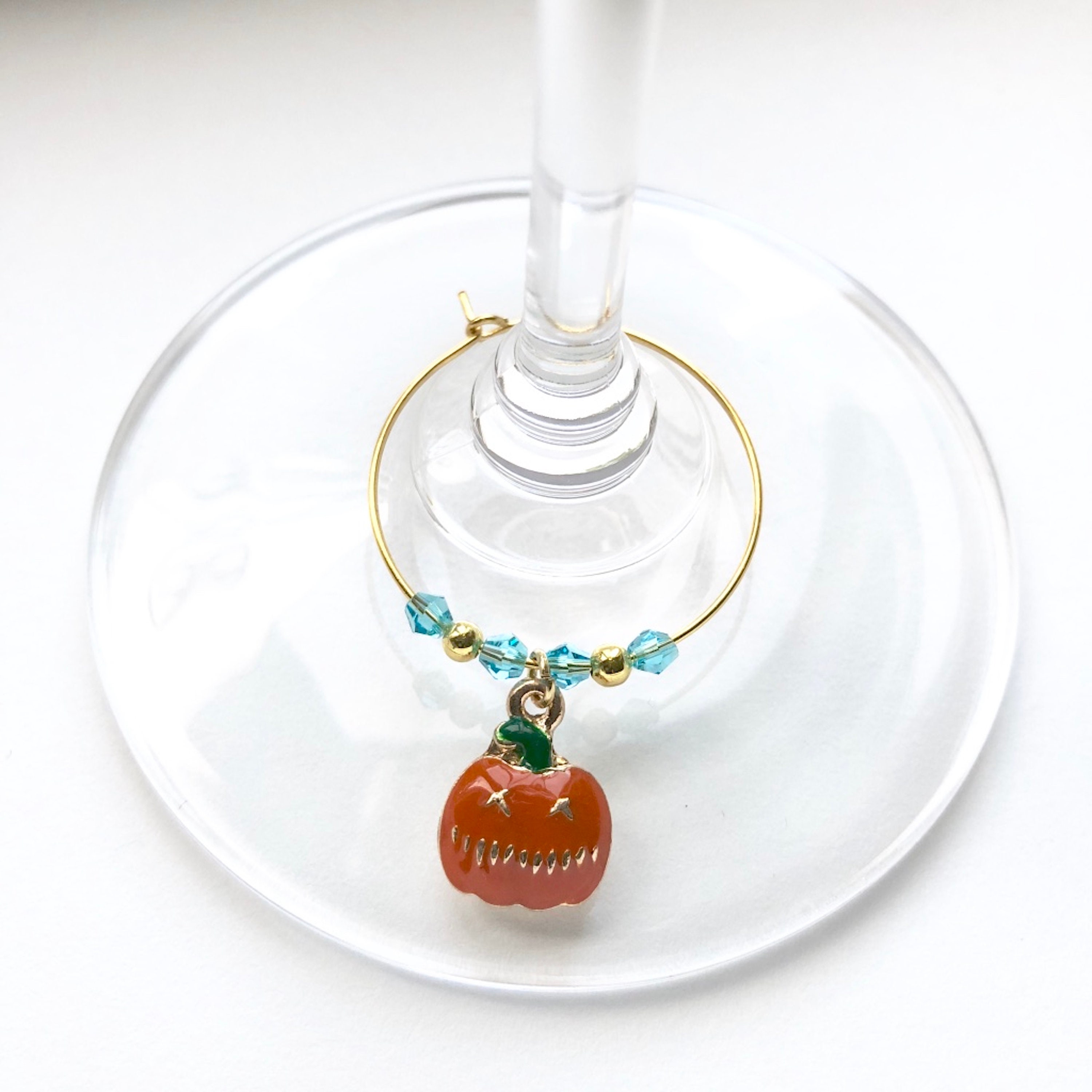Pumpkin Wine Glass Charms: Swarovski Crystal Enamel Rings, Set of 10 - Etsy