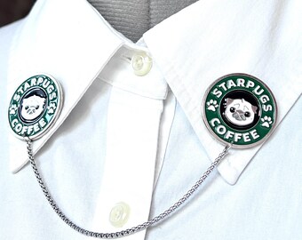StarPugs Collar Chain Clip: Pug Coffee Lapel Pin Brooch