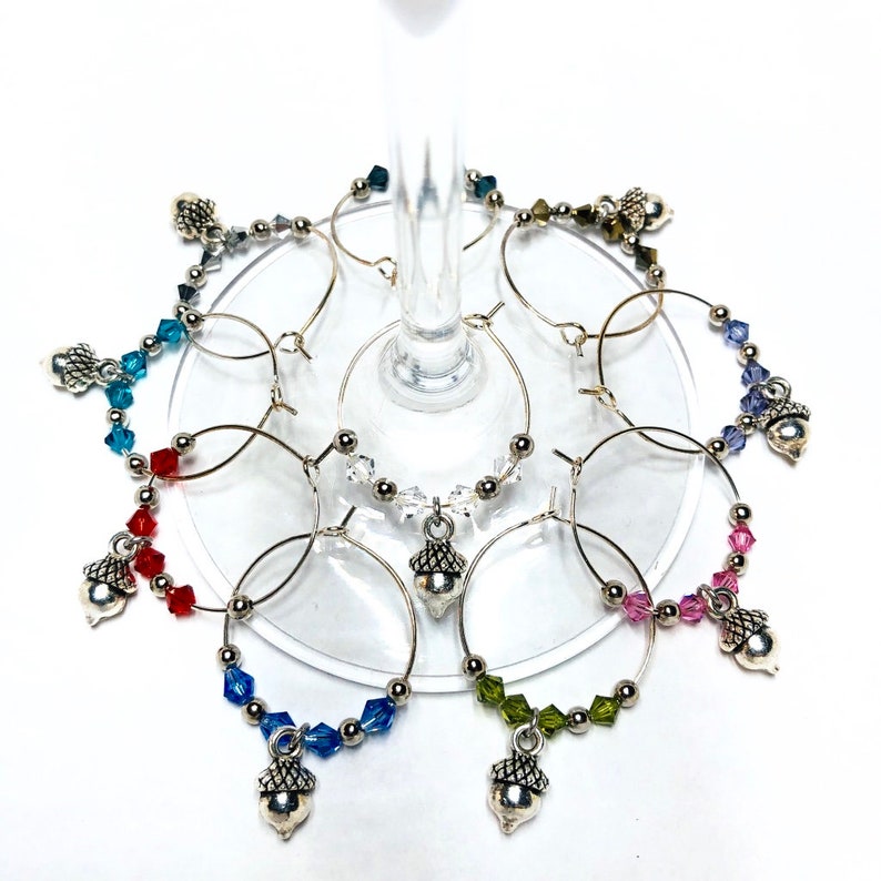 Wineglass Rings Ideal Gift- 609 Party Wine Glass Marker Wine Lover Gift Set of 10 Acorn Crystal Wine Glass Charm