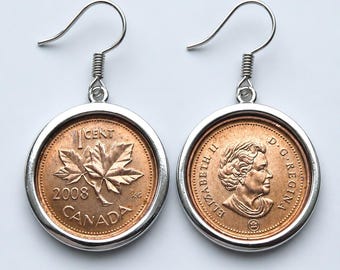 Canadian Penny Earrings Choose Your Year 1962–2011 Coin Dangle Pair Urban Fortune Gift - ER-01