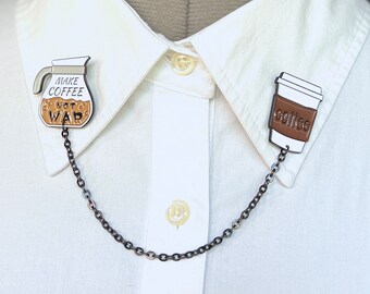 Make Coffee Not War Collar Chain – Coffee Life Collar Pin – Peaceful Revers Pin – Peace Coffee Collar Sluitingen – No War Collar Broche –899-16