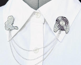 Guitar Skull Chain Collar Clips: Music Soul Player Brooch Pin