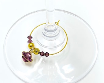 5X Planet Wine Glass Ring Swarovski Crystal Alloy Hooks Enamel Charm Wine Glass Ring - Party Wine Glass Marker - 628