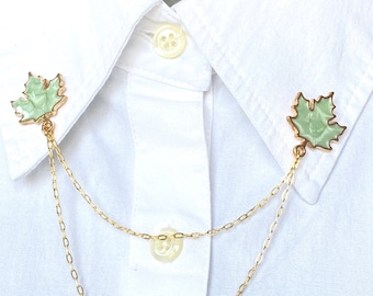 Enamel Maple Leaf Collar Chain – Collar Pin - Collar Brooch - Lapel Pin –Maple Leaf Shirt Clasps – Enamel Leaf Brooch - 804