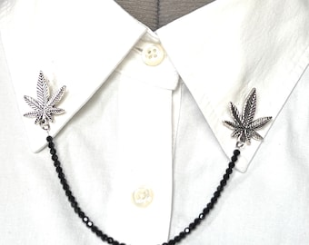 Happy Grass Collar Chain – HempGrass Collar Pin – Crystal Lapel Pin – WeedGrass  Clasps – Black MarijuanGrass Collar Brooch – 89-20BK
