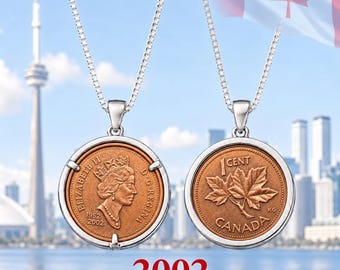 2002 Canadian Penny Necklace Golden Jubilee Double-Date 1952–2002 Sterling Silver Chain Coin Pendant - CP3