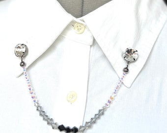 Round Diamond Collar Chain – Diamond Collar Clips – Sky Star Lapel Pin –Shine Diamond Collar Clasps – Sparkle Diamond Brooch – 837-4