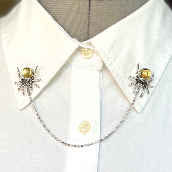 Yellow Rhinestone Spider Collar Chain – Insect Collar Chain - Collar Brooch – Spider Clasps – Silver Tone Color Brooch – 819-2