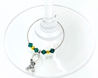 15X HOPE Support Wine Glass Ring Swarovski Crystal Stainless Steel Hooks Ribbon Charms Wine Glass Ring - 625