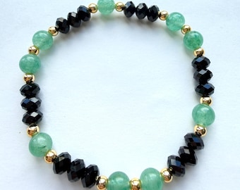 Aventurine Jet Stretch Bracelet – Handmade Crystal Luck Protection
