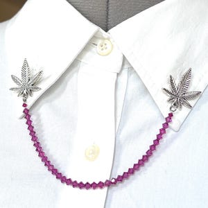 Handmade Crystal Collar Chain – Marijuana Leaf Pin, Ruby Red