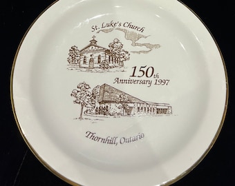 150th Anniversary Decorative St. Luke's Church-Thornhill, Ontario Canada-9 Inch (23cm) Collector's Plate-Art 22k Gold Trim - T58