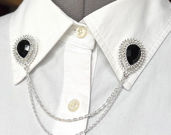 Ocean Drop Collar Chain Clip: Blue Crystal Shape Lapel Pin Brooch
