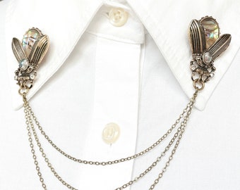 Bronze Beatle Collar Chain – Insect Collar Clips – Beatle Lapel Pin – Insect Beatle Collar Clasps – 849-16