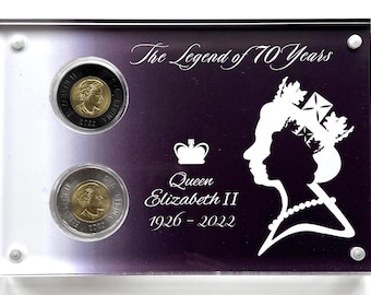 Commemorative 2022 Queen Elizabeth II Canada Uncirculated Black Ring Toonie Coin + Display Set - QL