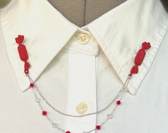 Sweet Candy Collar Chain – Red Candy Chain – Tasty Candy Lapel Chain – Stainless Steels Collar Clasps – Good Vibe Brooch – 849-24