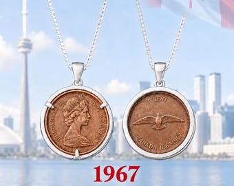 1967 Double-Date Canadian Centennial Penny Necklace – Sterling Silver Chain Pendant New CP-01