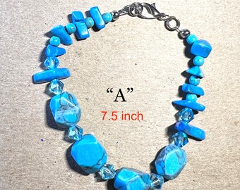 Turquoise Natural Stone Europe Aquamarine Crystal Bracelet - Turquoise Stone Handmade Lobster Claw Bracelet – B1007