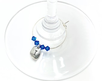 12X Letter Beads Wine Glass Ring Swarovski Crystal Alloy Hooks Alphabet Charm Wine Glass Ring - Party Wine Glass Marker - 626