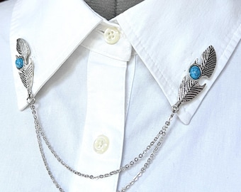 Boho Leaf Collar Chain Clips: Silver Leaf Lapel Pin Brooch