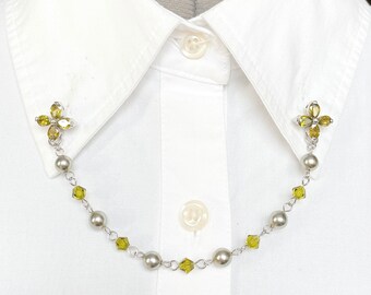 Crystal Green Flower Collar Chain – Spring Flower Collar Pin – Green Flower Lapel Pin – Spring Green Flower Collar Clasps –847