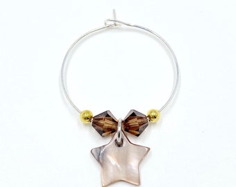 7X Shell Star Wine Glass Ring Swarovski Crystal Alloy Hooks Enamel Charm Wine Glass Ring - Party Wine Glass Marker - 632
