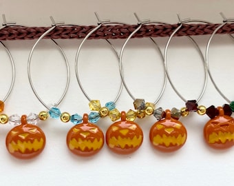 10X Halloween Orange Pumpkin Wine Glass Ring Swarovski Crystal Stainless Steel Hooks Enamel Charm Wine Glass Ring-Wine Glass Marker - 622-HW