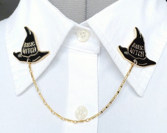 Magic Witch Hats Collar Chain - Basic Witch Collar Pin - Witch Hats Lapel Pin -Black Witch Hats Collar Clasps - Witch Tool Broche - 887