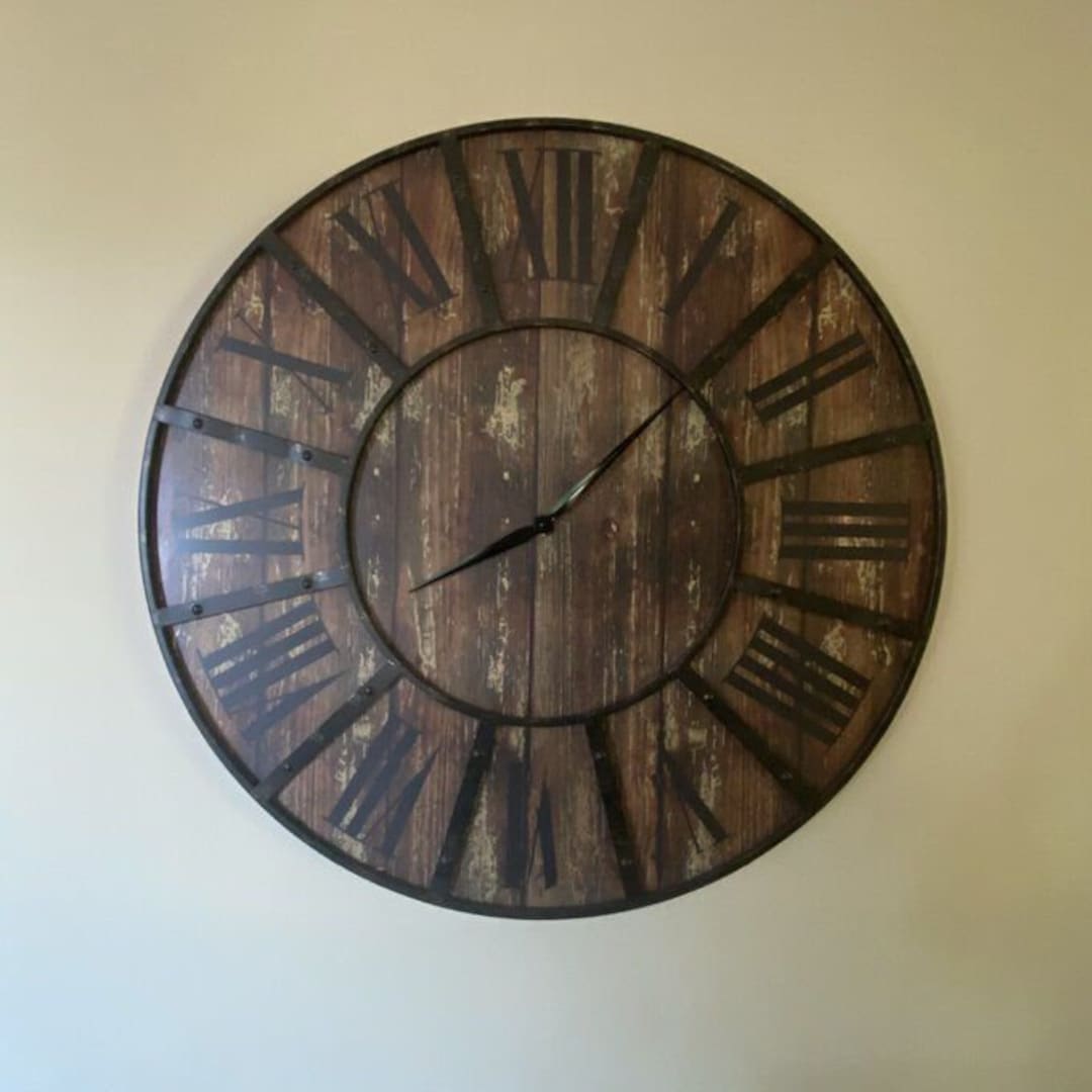 Wood Wall Clock Farmhouse Large Wall Clock Mid Century Wall Etsy