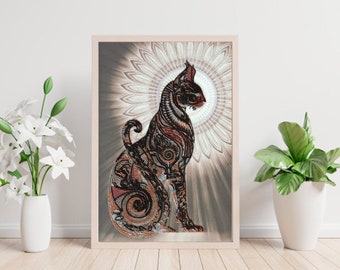 Black Cat Wall art Beaded artwork: Handmade Completed finished bead embroidered picture (NOT FRAMED)