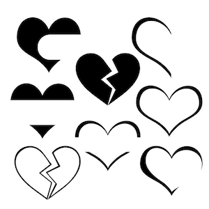 Forma del corazón svg, Marco del nombre del corazón svg, Corazón abierto svg, Medio corazón svg, Corazón roto svg, contorno del corazón svg, silueta del corazón svg, paquete