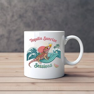 Bearded Dragon Tequila Mug Retro 70s Psychedelic Beach Coffee Mug Reptile Lover Gift Spring Break Ceramic Mug Funny Lizard Gift