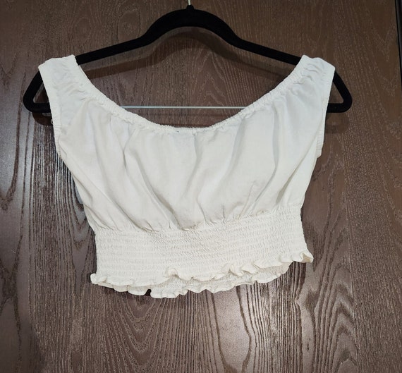 Brandy Melville Marilyn off the Shoulder White Linen off the Shoulder Smocked Crop Top Size XS S With Front Ties Bohemian Summer Shirt Etsy UK
