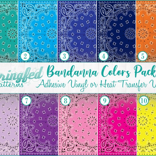 Bandanna Patterns Assortment #2 Craft Vinyl, Adhesive Vinyl, Glitter and HTV Sheets, Bandana Print, Paisley Bandanna Pattern, Red Bandanna