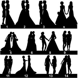 Custom Lesbian Wedding Cake Topper: Silhouette Couple with Pets