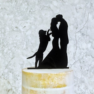 Labrador Silhouette Wedding Cake Topper with Dog, Bride Groom and Dog