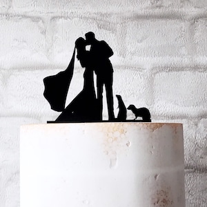 Ferret Wedding Cake Topper With Bride Groom and 2 Ferrets Silhouette image 5