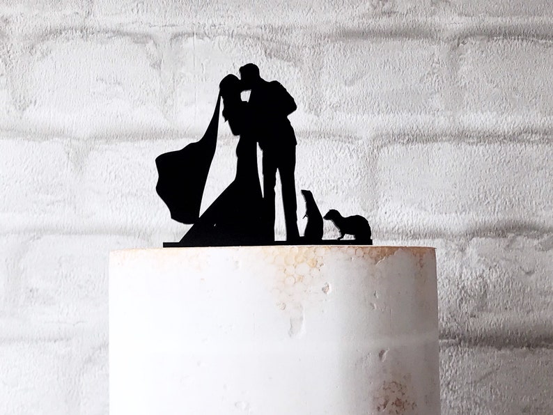 Ferret Wedding Cake Topper With Bride Groom and 2 Ferrets Silhouette image 5