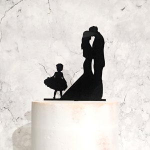 Bride Groom and Flower Girl Family Silhouette Wedding Cake Topper - Etsy