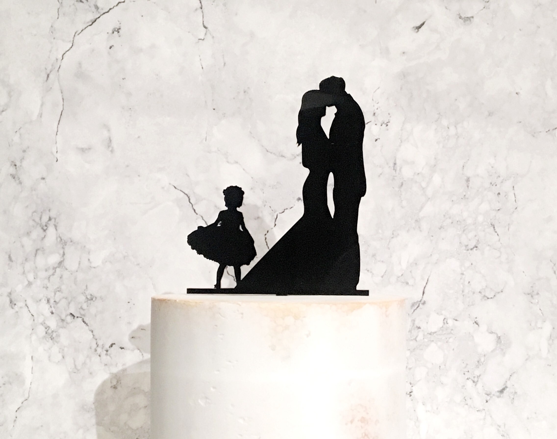 Bride Groom and Flower Girl Family Silhouette Wedding Cake | Etsy