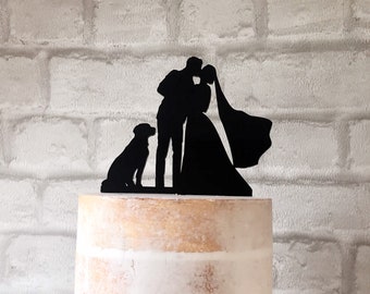 Labrador Wedding Cake Topper with Bride and Groom Silhouette