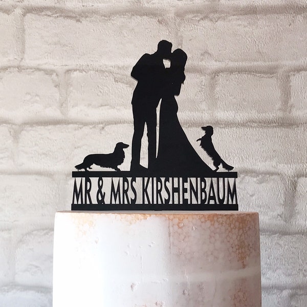 Wedding Cake Topper with 2 Long Haired Dachshunds