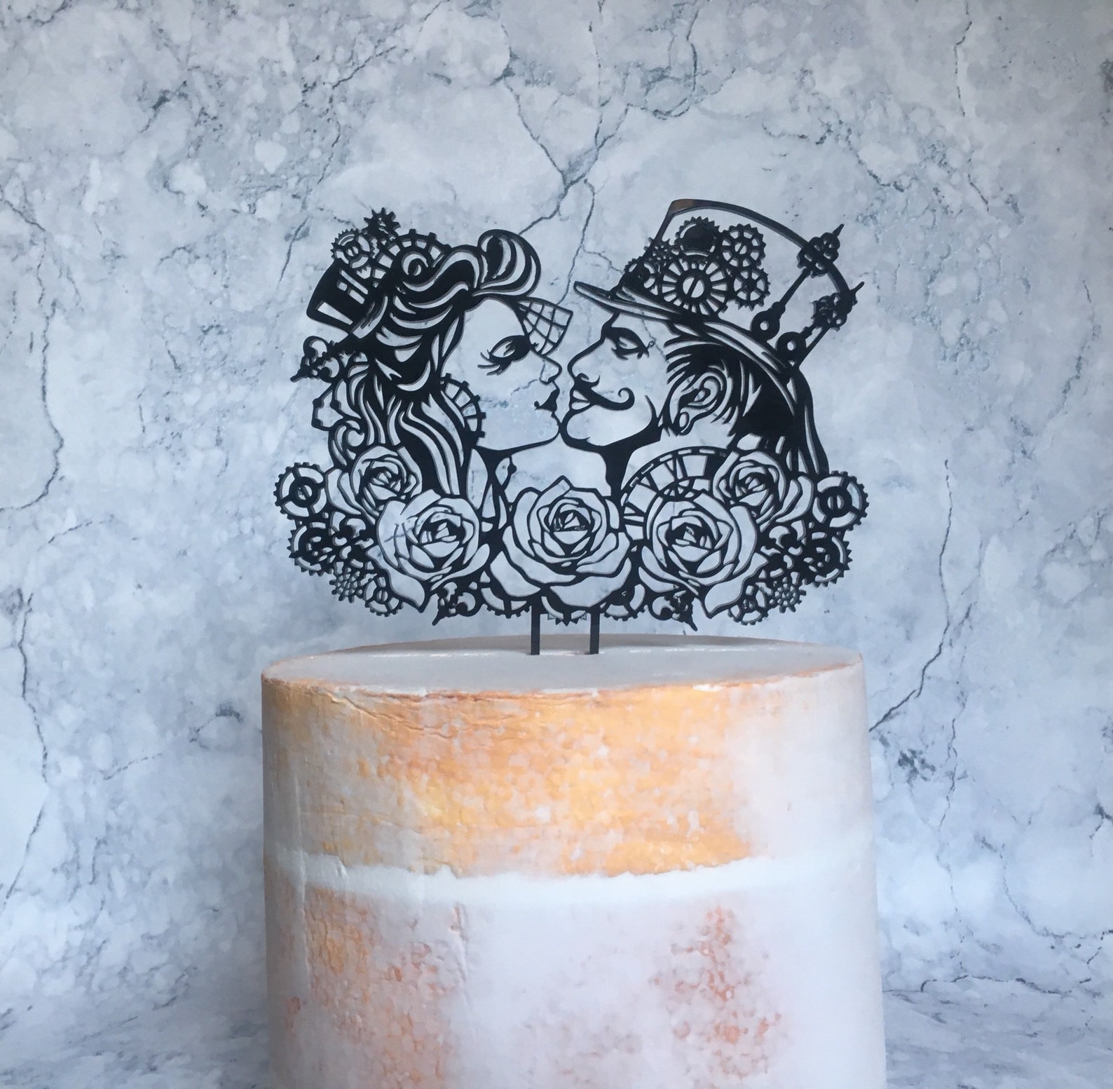 Steampunk Wedding Cake Topper Acrylic Cake Topper Wedding Etsy